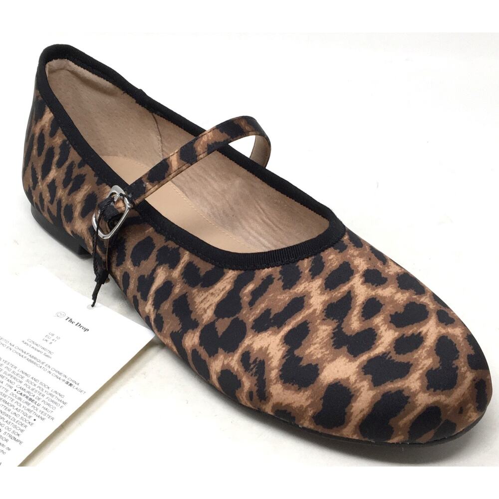 The Drop Katy Women's Size 10 Leopard Satin Look Flat Ballet Mary Jane Shoes